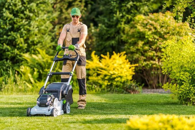 Groundskeeper mowing a neat lawn