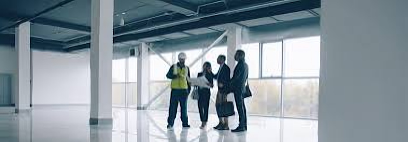 Team walking through an empty commercial unit